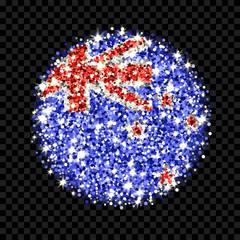 New Zealand flag sparkling badge. Round icon with national colors with glitter effect. Button design. Vector illustration. One of a series of signs