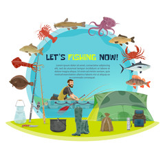 Vector fisherman sport fishing poster