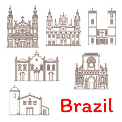 Obraz premium Brazil landmarks architecture vector line icons