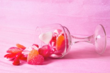 glass cup with rubber candies