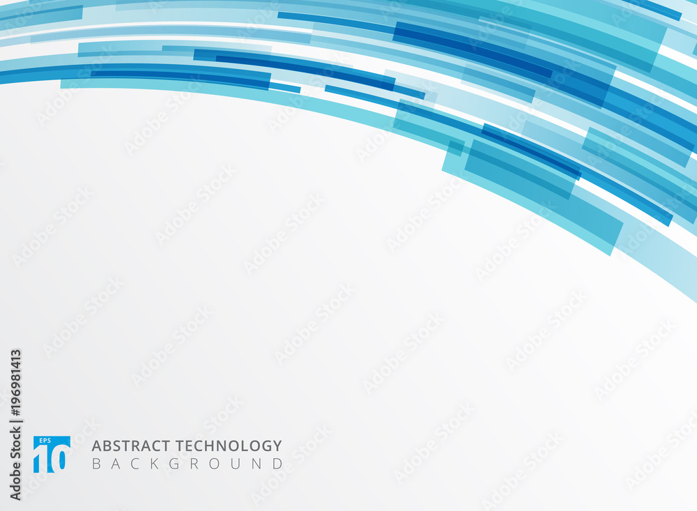 Poster abstract technology curve overlapped geometric squares shape blue colour on white background with co