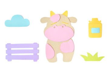 Cow paper cut on white background - isolated