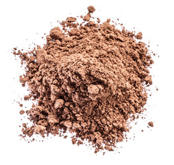 Cocоa powder or carob powder on white background.