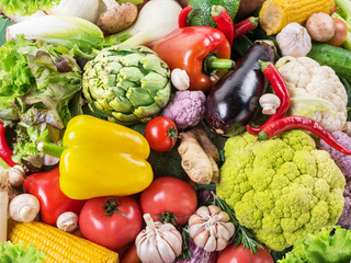 Different organic vegetables. Multicolored food background.