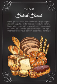 Vector bread sketch poster for bakery shop