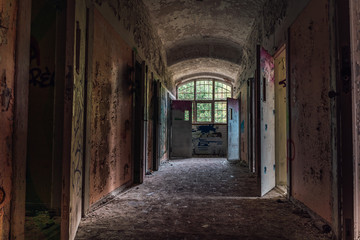 Fototapeta na wymiar Hallway from an abandoned mental institution