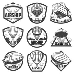 Vintage Monochrome Airship Labels Set © ivan mogilevchik