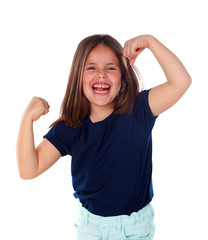 Funny child showing her muscles