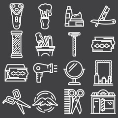 Barber salon or shop vector icons set