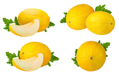 Fresh melon with leafs  isolated on white background with clipping path