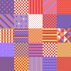 Fototapeta na wymiar Seamless patchwork pattern from colorful square patches with geometric ornament. Vector illustration. Quilt design