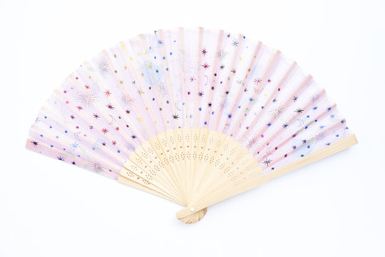 Color painted folding fan on white background.