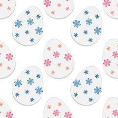 Vector seamless simple pattern with ornamental eggs.Floral ornament on the eggs. Easter holiday white background for printing on fabric, paper