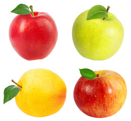Fresh apple with leafs isolated on white background with clipping path