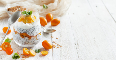 Chia pudding parfait with kumquat