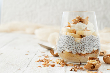 Chia pudding parfait with banana