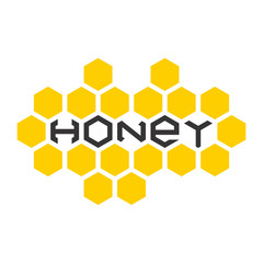 Logotipo HONEY en panal en gris y amarillo