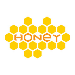 Logotipo HONEY en panal en naranja y amarillo