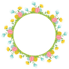 Beautiful easter wreath. Elegant floral frame hand drawn. Design for invitation, wedding or greeting cards