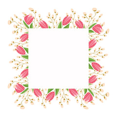 Beautiful easter wreath. Elegant floral frame hand drawn. Design for invitation, wedding or greeting cards