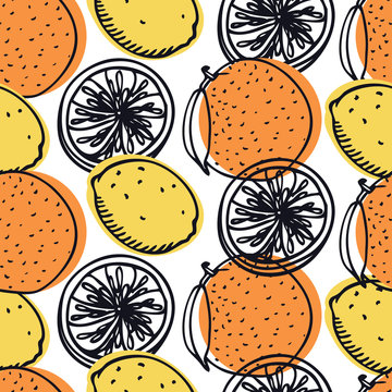 Food Collection Fresh lemons and oranges Seamless pattern