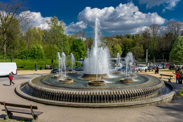 The water fountain in front of the Atomium monument at Brussels Belgium