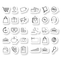 Set shopping sticker icons