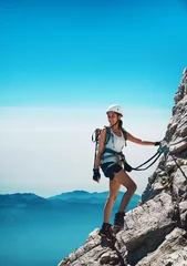 Peel and stick wallpaper Mountaineering Fit attractive woman mountaineer