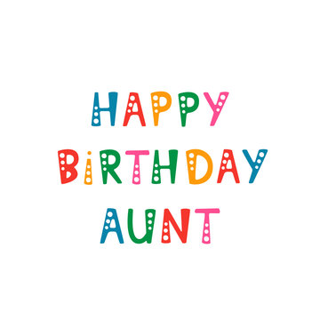 Handwritten lettering of Happy Birthday Aunt on white background