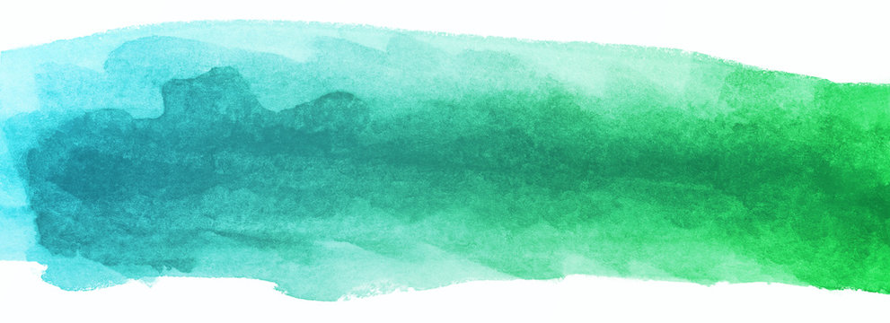 Blue and green strip Watercolor texture with water color blots and wet paint, stripes multicolored for design