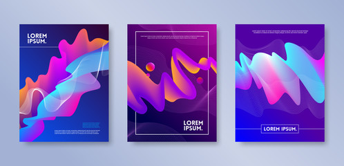 Set of cover design with abstract multicolored flow shapes. Vector illustration template. Universal abstract design for covers, flyers, banners, greeting card, booklet and brochure.
