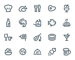 Restaurant icons in bold outline style