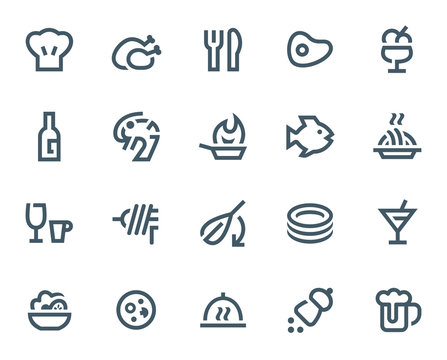 Restaurant icons in bold outline style