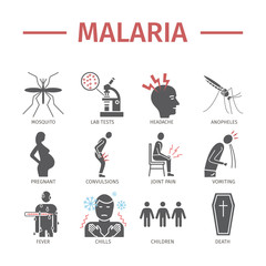 Malaria flat icon Infographics. Symptoms, Vector signs for web graphics.