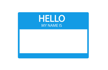 Hello, my name is introduction blue flat label