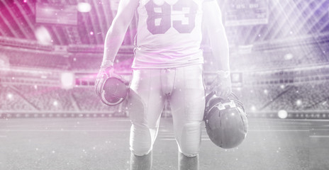 closeup American Football Player isolated on big modern stadium