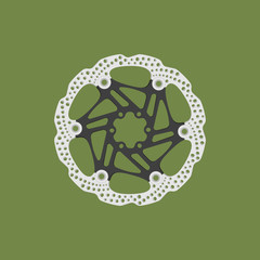 Vector illustration of a bicycle brake disc isolated on a colored background.