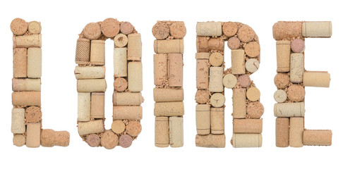 Wine region of France Loire made from wine corks Isolated on white background