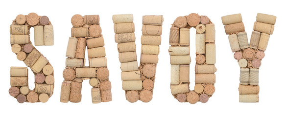Wine region of France Savoy made from wine corks Isolated on white background