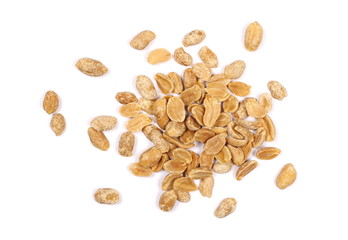 Salted and marinated peanuts, pile isolated on white, top view