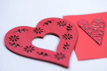 Red heart with greeting card. Valentines day concept