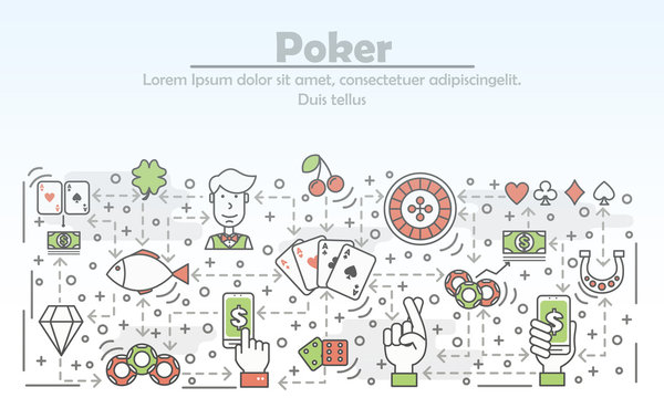 Poker advertising vector flat line art illustration
