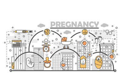 Pregnancy concept vector flat line art illustration