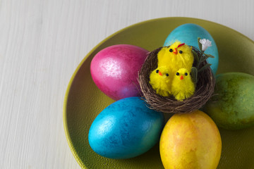 colored chicken eggs for Easter