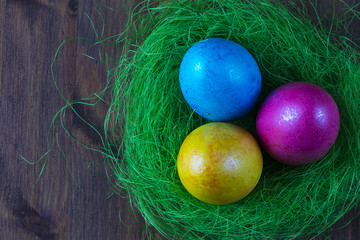 colored chicken eggs for Easter