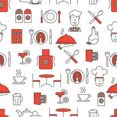 Vector flat line art restaurant seamless pattern