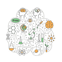 Science brain shaped vector flat line art illustration