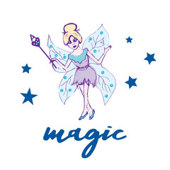 Fairy set. Beautiful girl in fying fairy costumes. Winged elf princesses in cartoon style. Vector illustration for kids and babies