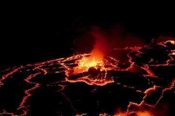 Volcano Nyiragongo, Crater, active Lava Lake, DRC, Africa