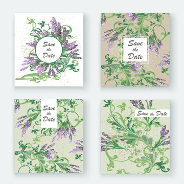 Lavender floral pattern cover design. Hand drawn flower. Elegant trendy artistic background blossom greenery branche. Graphic illustration wedding, invitation, poster, card, cover book, catalog